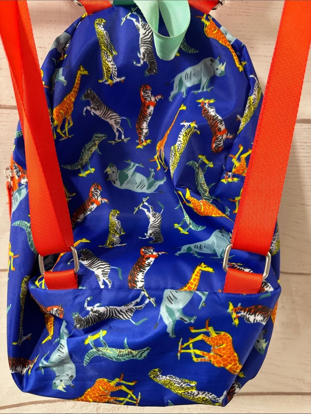 Kids small toddler  Animal Print Backpack - Blue with Orange Accents